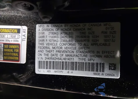 2020 Honda Cr-V Awd Ex из США, поврежденный, VIN 2HKRW2H54LH614011